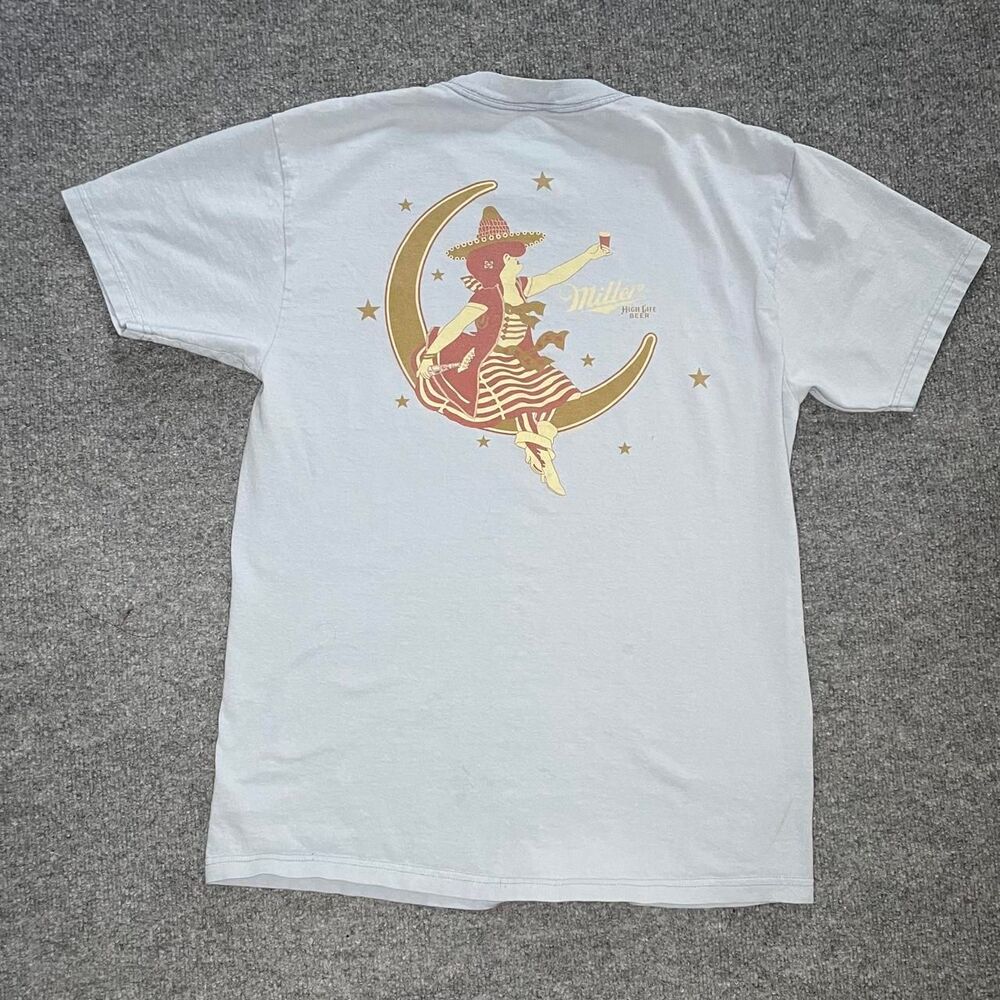 Miller High Life Girl In The Moon Light Blue T-Shirt